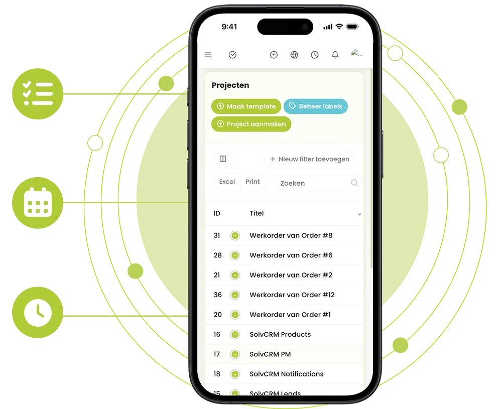 SolvCRM+ mobiele verwerking van werkorders en opdrachten